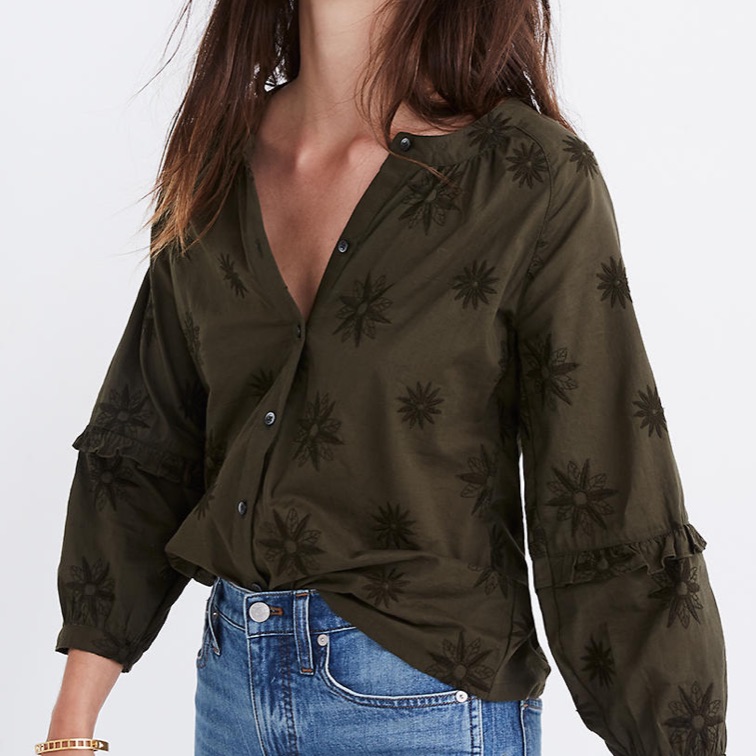 Madewell | Embroidered Bubble Sleeve Shirt